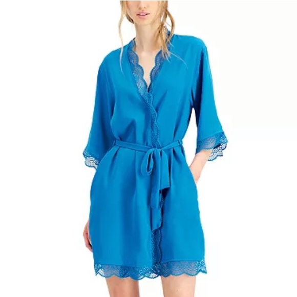 🆕INC Lace Trim Short Robe in Turkish Tile, Sz Sm - Picture 2 of 13